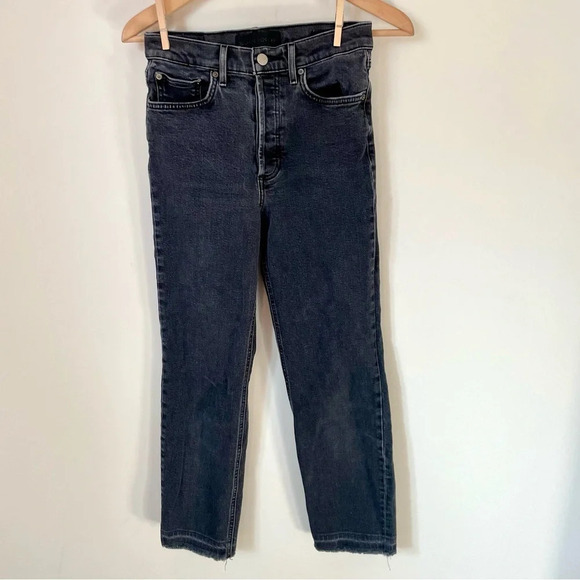 Denim Forum Arlo High Rise Straight Cropped Raw Hem Denim Jeans In Black Size 26 - Picture 2 of 9